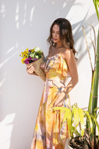 Markeier Boho Watercolor Ruffle Maxi Dress