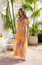 Markeier Boho Watercolor Ruffle Maxi Dress