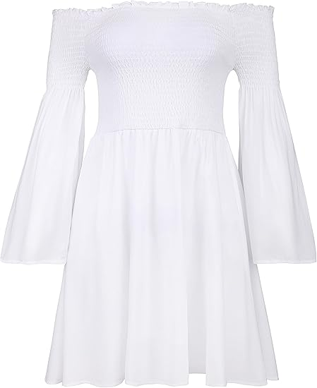 Markeier Women's Dress Summer Floral Long Sleeve Off Shoulder Casual Mini Dresses