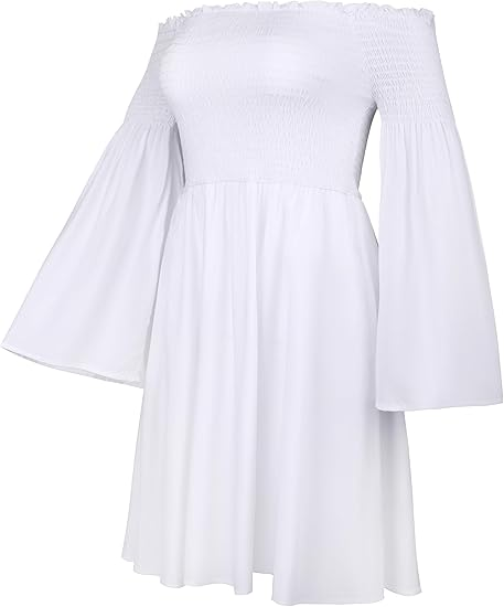Markeier Women's Dress Summer Floral Long Sleeve Off Shoulder Casual Mini Dresses