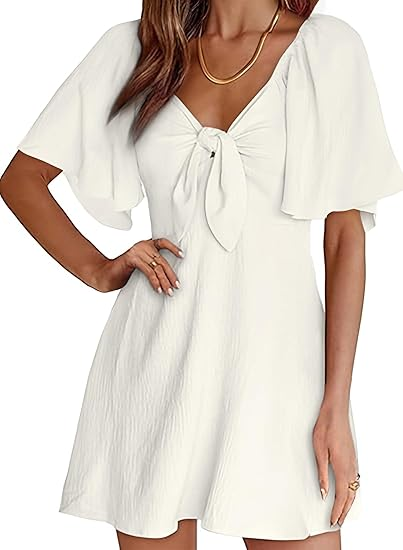 Markeier Womens Dresses Spring Summer Deep V Neck Elegant Bow tie Mini Dress